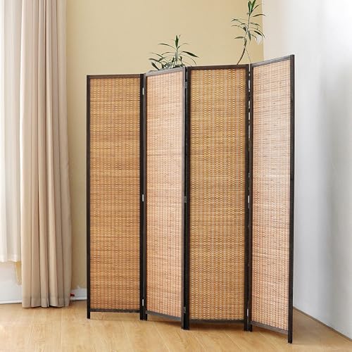 4 Panel Bamboo Room Divider Screen,5.6 FT Tall Bamboo Divider Folding Panel Screen,Freestanding Panel Divider for Room Seperation,Brown - color: Brown, size: 4 Panel