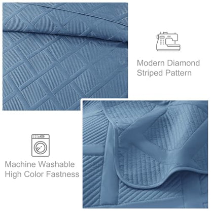 Exclusivo Mezcla Twin Size Quilt Set, Grayish Blue | Soft Bedspreads with 1 Pillow Sham, Modern Striped Pattern, Lightweight Bedding Set Coverlets for All Seasons, 68x88 Inch - color: Grayish Blue, size: Twin (68"x88")