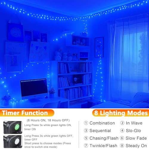 Joomer Fairy String Lights 33FT 100LED Plug in Fairy Lights Indoor, Blue | Silver Wire, String Light DIY for Bedroom, Parties, Wedding, Christmas, Outdoor, Indoor Decoration (Non-Connectable) - color: Blue, size: 100led