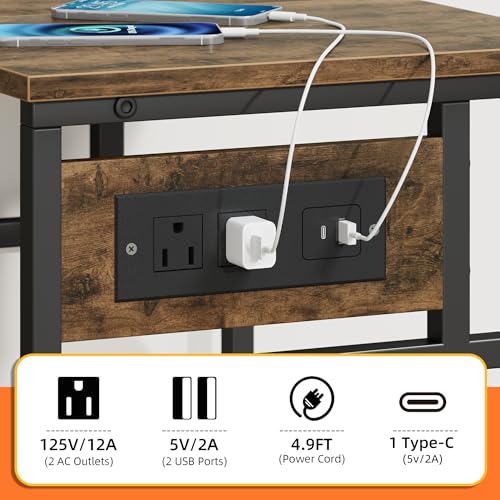 YAOHUOO 3 Tier Large Printer Stand with Power Outlet/Adjustable Shelf | 22"x15" Large Top,Fit 2-3 printers,Rolling Cart with Wheels,Table for Home Office,Fit 3D Printer/Heat Press/Laser,Brown - color: Rustic Brown, size: 22"×15"
