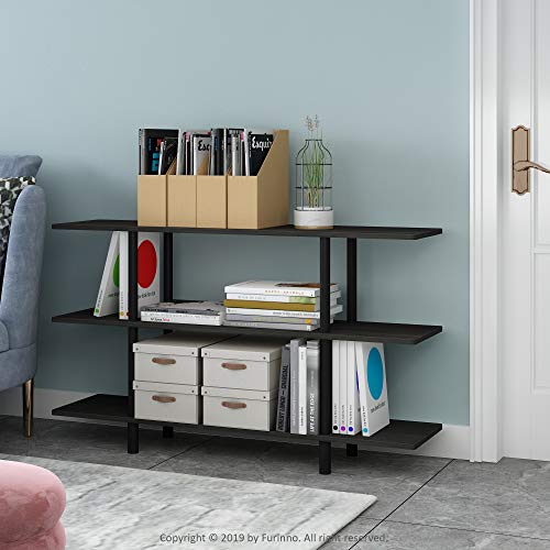 Furinno Turn-N-Tube 3-Tier Wide Display Shelf, Espresso/Black | Wide Accent Display Shelf, Open Shelves, Round Tubes, for Organization and Storage, Living Room, Garage, Home Office - color: Espresso/Black, style: 3-Tiers