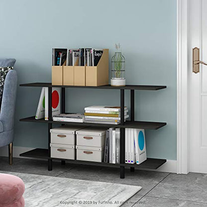 Furinno Turn-N-Tube 3-Tier Wide Display Shelf, Espresso/Black | Wide Accent Display Shelf, Open Shelves, Round Tubes, for Organization and Storage, Living Room, Garage, Home Office - color: Espresso/Black, style: 3-Tiers