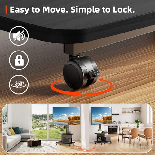 Mobile TV Cart on Wheels,Height Adjustable Rolling TV Stand for 32-85 inch TVs,with 5-Level Lift,35° Swivel,Portable Media Cart for Office,Outdoor | Height Adjustablewith 5-Level Lift,35° Swivel,Dual Shelves & Pegboard Storage,Portable Media Cart for Home