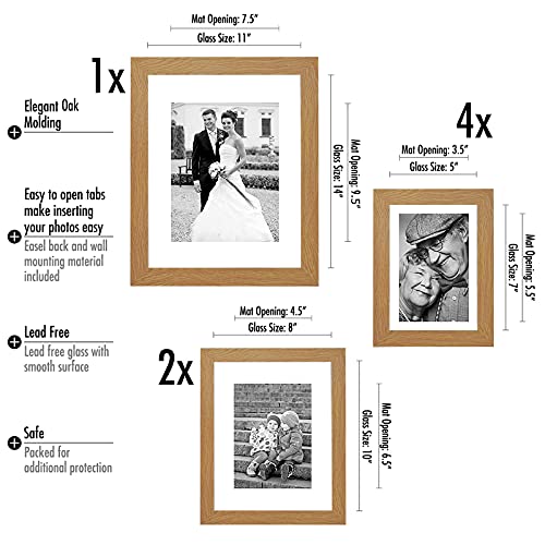 Americanflat Set of 7 Picture Frames with Shatter-Resistant Glass - Gallery Wall Frame Set with One 11x14, Two 8x10 and Four 5x7 Frames - Signature Collection - Dark Oak | Includes one 11x14, two 8x10 and four 5x7, shatter-resistant glass, hanging hardwar