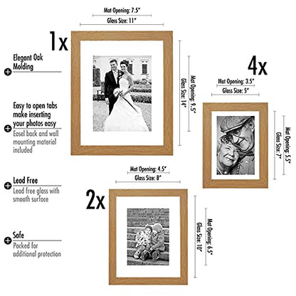 Americanflat Set of 7 Picture Frames with Shatter-Resistant Glass - Gallery Wall Frame Set with One 11x14, Two 8x10 and Four 5x7 Frames - Signature Collection - Dark Oak | Includes one 11x14, two 8x10 and four 5x7, shatter-resistant glass, hanging hardwar