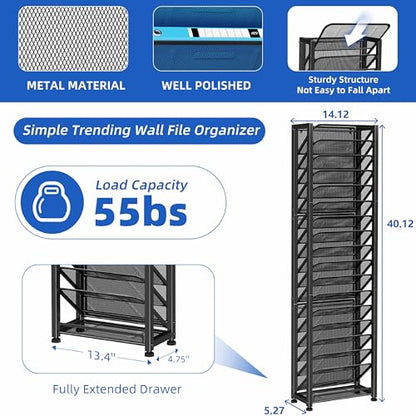 Simple Trending Wall File Organizer, 18-Tier Mesh Hanging Paper Document Folder Holder, Desktop Metal Files Storage Rack for Office and Home, Black
