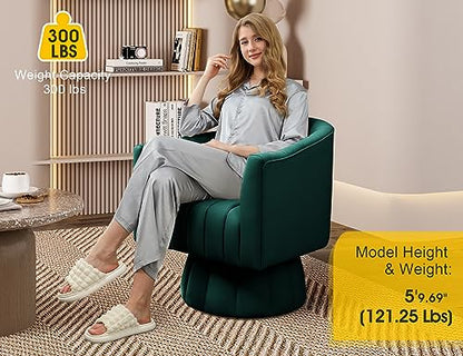 Dewhut Swivel Accent Chair, Barrel Accent Chair, Velvet, Green | Velvet Upholstered Round Arm Chair with 360° Swivel Base, Mid Century Modern Living Room Chair, Easy Setup - color: Green