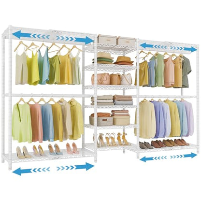 VIPEK X3 Plus Large Expandable Closet Rack Wardrobe Closet Organizer White | Freestanding Clothes Racks with Adjustable Shelves and Hanger Rods from 5'10" to 8'8", Large Modular Closet Systems 1360LBS - color: White, size: X3 Plus
