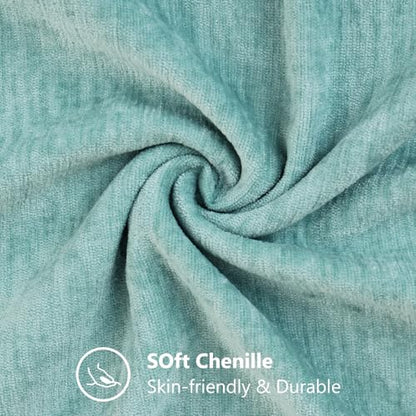 decorUhome Chenille Aqua Haze Throw Pillow Covers 18x18 Inch Set of 2, Decorative Soft Couch Pillow Covers Solid Dyed Accent Velvet Farmhouse Neutral Square Pillow Cases for Sofa Bed Living Room | Decorative Fall Couch Pillow Covers Solid Dyed Accent Mode