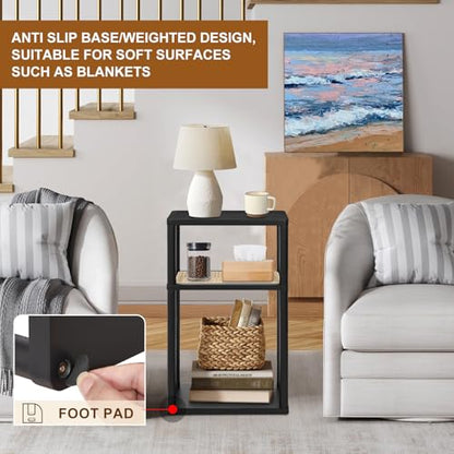 YGYQZ Rattan End Table, 3-Tier Narrow Side Table with Storage, Black | Space-Saving Design, Slim Storage, Sturdy Construction, Modern Style, Ideal for Living Rooms & Bedrooms - color: Narrow-black