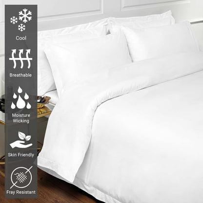 Pizuna 100% Cotton Queen Duvet Cover Set 400 Thread Count White | Long Staple Combed Cotton Sateen Weave 3 Piece Luxurious Cool Queen Comforter Cover with Hidden Button Closure - color: 01 White, size: Queen
