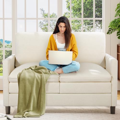 Welzona 3-Layers Cloud Loveseat Sofa, 51" Small Couch, Teddy Small Sofa | Comfy Teddy Fabric, Washable Covers, Tool-Free Setup, All-wood Futon Couch for Living Room, Bedroom, Small Spaces, Beige - color: Beige, size: cloud loveseat