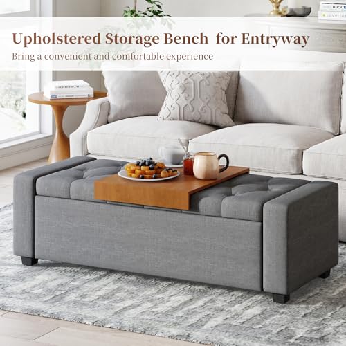 Upholstered Ottoman with Storage Bench (Charcoal) - color: Charcoal