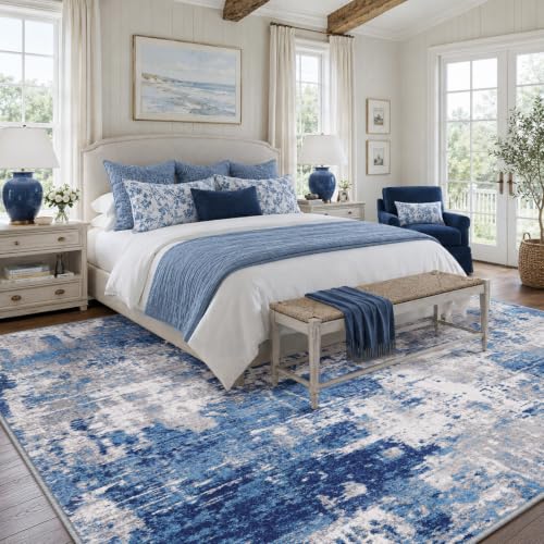 RELEANY Washable 5'x7' Abstract Area Rug for Living Room Blue Gray | carpet for bedroom, kitchen, office, hallway and entryway, printed pattern, non-slip, soft, stain-resistant, easy to clean - color: Blue/Gray, size: 5' x 7' (Rectangular)