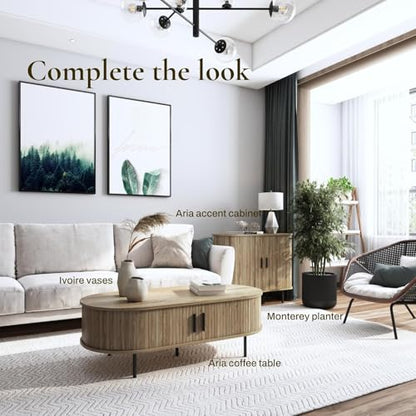 LuxenHome 47" Oval Coffee Table with Storage and Sliding Door | Mid Century Modern Coffee Table for Living Room, Sliding Door Center Table with Hidden Storage Space, Metal Legs