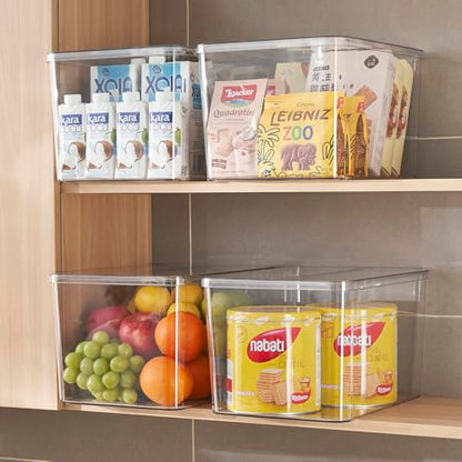 4Extra Large Lidded Plastic container , Clear Stackable Storage Boxes for Cabinets, Organization and Storage for Shelves Office Bathroom (4Extra Large) - size: 4Extra Large