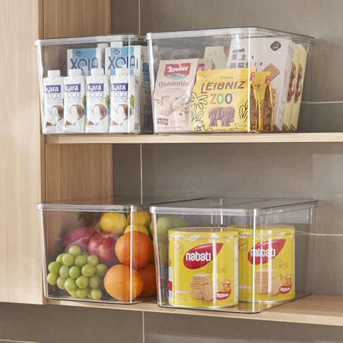 4Extra Large Lidded Plastic container , Clear Stackable Storage Boxes for Cabinets, Organization and Storage for Shelves Office Bathroom (4Extra Large) - size: 4Extra Large