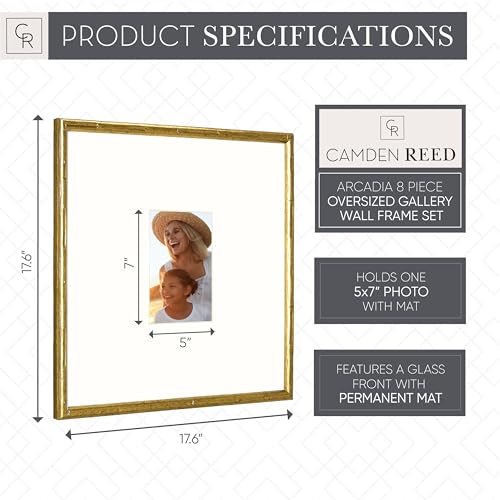 Arcadia Gallery Wall Frame Set, 16x20 and 16x16 Inch Matted Frames, 8 Piece, Antique Gold - color: Gold