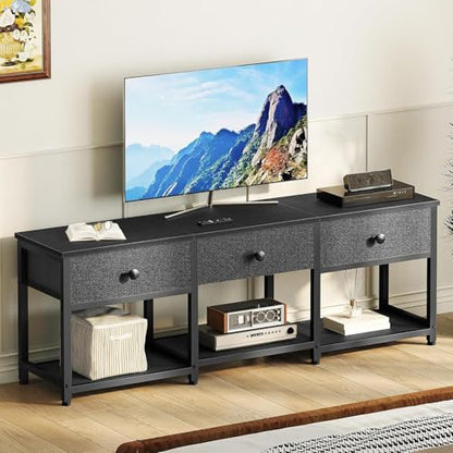 TV Stand with 3 Fabric Drawers for up to 50 Inch TV, 47.2" Industrial Media Console, Entertainment Center with Shelves for Living Room, Bedroom, Home Office, Black DS12BB - color: Black