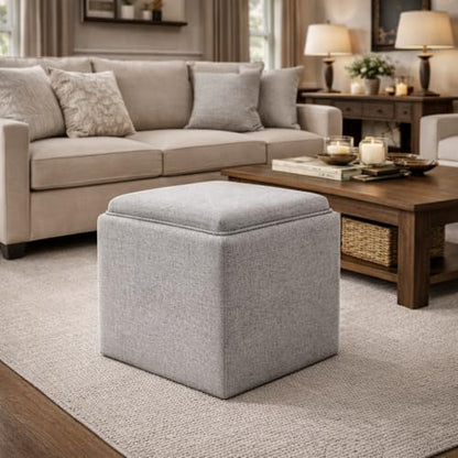 HomePop 17.5" Storage Ottoman with Tray Top - Grey Woven - color: Grey
