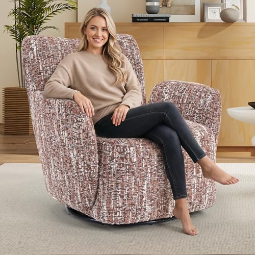 Swivel Accent Chair, 360 °Swivel Barrel Chair, Modern High-Back Armchair with Padded Armrest, Soft Cushion, Comfy Single Sofa for Living Room, Bedroom, Brown - color: Brown