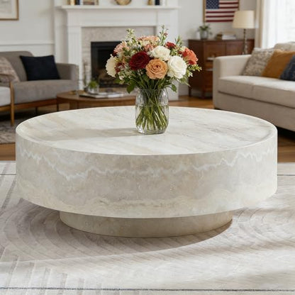 Round Faux Marble Coffee Table, Fiberglass Modern Center Table for Living Room, Stylish Accent Furniture with Durable Build, Ideal for Home Office & Bedroom (35.43''*11.81'' Mars Pattern) - color: 35.43''*11.81'' Mars Pattern