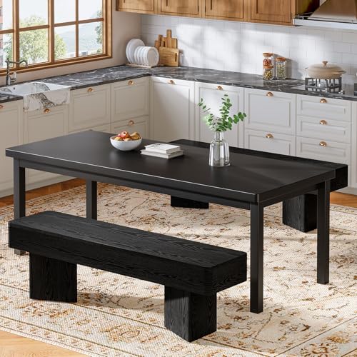 Tribesigns 47.24" Dining Bench, Modern Black Dining Table Bench with Sturdy Base, Wooden Kitchen Seating for Living Room, Entryway