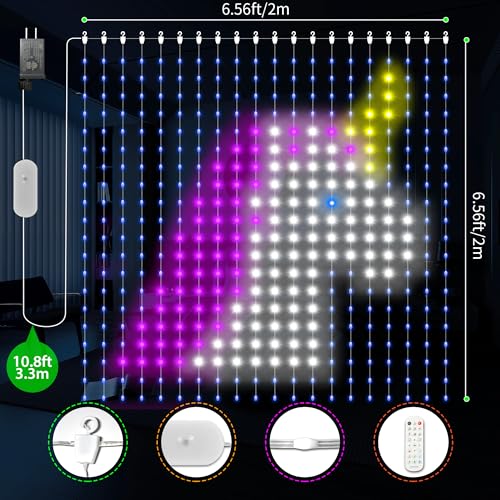 스마트 커튼 조명 400 LED, 색상 변경 미국 국기 요정 조명, 앱 및 리모컨 포함, 침실 배경 야외 7월 4일 할로윈 크리스마스용 DIY 방수 장식 - color: 멀티컬러.