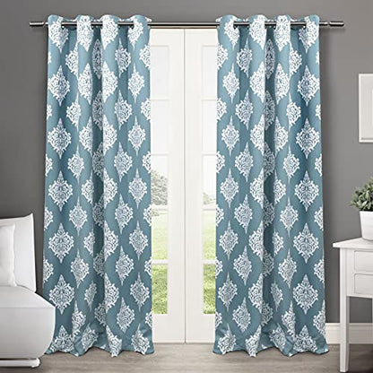 EXCLUSIVE HOME Medallion Room Darkening Blackout Grommet Top Curtain Panel Pair, 52"x84", Teal - color: Teal, size: 52"W x 84"L (Pack of 2)