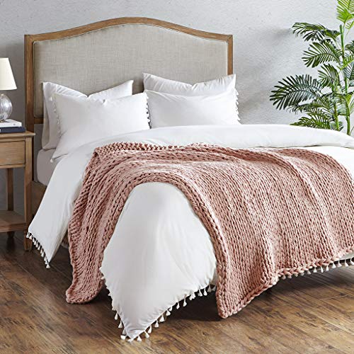 Madison Park Chunky Double Knit All Season Throw Blanket, 50 x 60, Blush | Ultra Soft, Acrylic, Cozy Warmth for Sofa or Bed, Lightweight, Boho, OEKO-TEX Certified - color: Blush