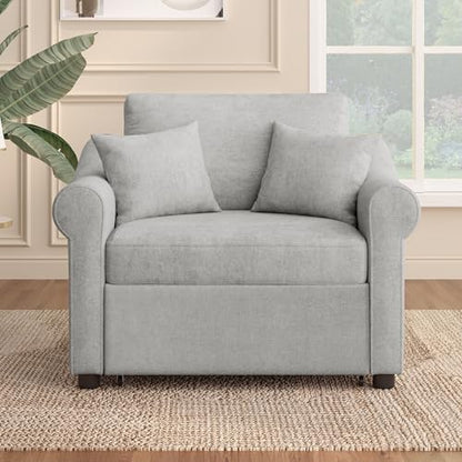 JIVOIT Convertible Sleeper Chair with Adjustable Backrest, 3-in-1 Sleeper Sofa with Metal Frame, 3 in 1 Lounger Chair Turns Into Bed, Chenille Fabric Single Bed for Living Room (Gray,315) - color: Gray,315