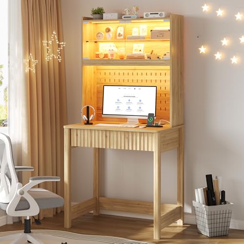 Lvifur Compact Writing Desk with LED Reading Lights (Natural86023) - color: Natural86023