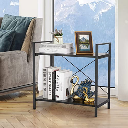 ZenStyle 2 Tier Small Bookshelf for Small Space, 2 Shelf Low Metal Bookcase Modern Industrial Shelving Unit for Bedroom, Living Room, Kitchen and Home Office, Black