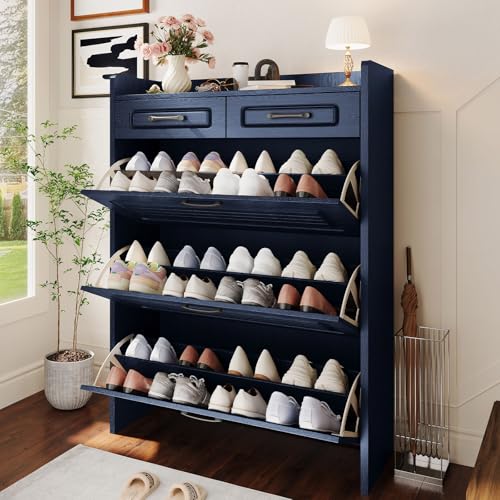 Lakifun Narrow Shoe Organizer Cabinet with 3 Large Flip Drawers & 2 Storage Drawers - Slim Shoe Storage for Entryway, Hallway, Bedroom, Apartment, Blue - color: Blue