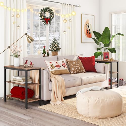 HOOBRO End Table, Simple Rustic Side Table with 3-Tier Storage Shelf, Narrow Nightstand for Small Spaces, for Living Room, Bedroom,Easy Assembly, Industrial Design, Rustic Brown and Black BF14BZ01 - color: Rustic Brown + Black