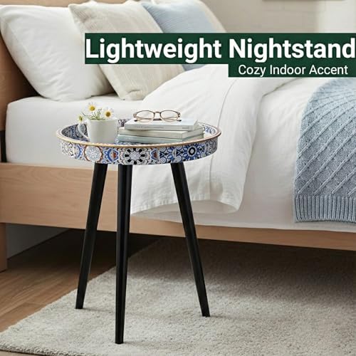 Round Indoor Side Tables with Detachable Wooden 3 Legs, Versatile Tray Table, Perfect for Round Coffee Table Tea, and Relaxation Time 17.7 Inch (33 Bohemian) - color: 33 Bohemian