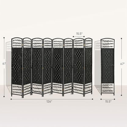 HOMCOM 8 Panel Room Divider, Folding Privacy Screen, 5.6', Black | Room Separator, Wave Fiber Freestanding Partition Wall Divider - color: Black, size: 8 Panel