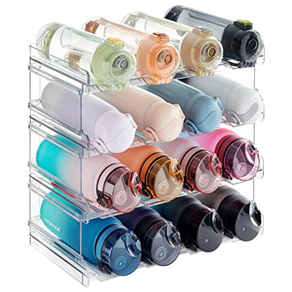 Lifewit Stackable Water Bottle Organizer for Cabinet, Plastic Bottle Holder Fits Bottles/Tumblers up to 3.8" Diameter for Pantry/Countertop, 4 Tier Holds 16 Bottles 41 x 20 x 34 cm/16 x 8 x 13.4 - size: 4 Tier-16 Bottle