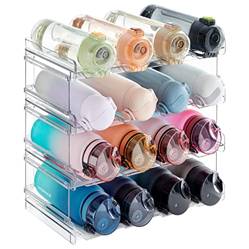 Lifewit Stackable Water Bottle Organizer for Cabinet, Plastic Bottle Holder Fits Bottles/Tumblers up to 3.8" Diameter for Pantry/Countertop, 4 Tier Holds 16 Bottles 41 x 20 x 34 cm/16 x 8 x 13.4 - size: 4 Tier-16 Bottle