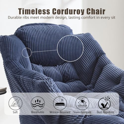 Lazy Chair with Ottoman, Modern Skinny Lounge Chair with Footrest | Foldable Footrest, Padded Seat & Backrest, Side Pocket Comfy Accent Reading Chair for Living Room & Small Spaces, Navy Blue - color: Navy Blue