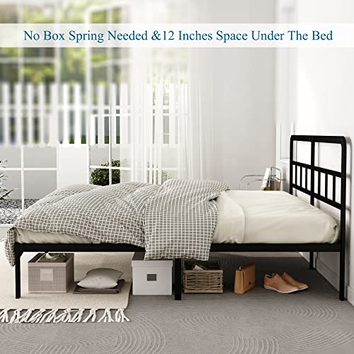 DiaOutro Metal Platform King Bed Frame with Headboard, 14 Inch, Black | Heavy Duty Bed For Kids Adults, Steel Slat Supports No Box Spring Needed, Easy Assembly, Noise Free - size: King, style: 14 Inch