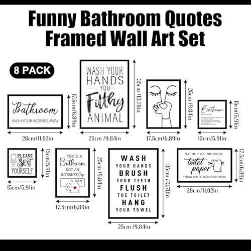 Faccito 8 Set Bathroom Wall Decor Funny Blacl and White Quotes Bathroom Wall Art Interesting Bad Smell Humorous Toilet Wooden Decoration Fun Wallart Signs Toilet Decor for Washroom - style: Interesting
