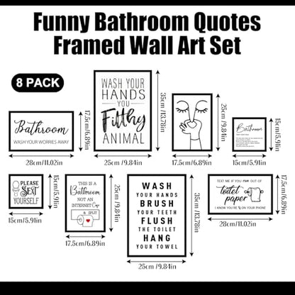 Faccito 8 Set Bathroom Wall Decor Funny Blacl and White Quotes Bathroom Wall Art Interesting Bad Smell Humorous Toilet Wooden Decoration Fun Wallart Signs Toilet Decor for Washroom - style: Interesting