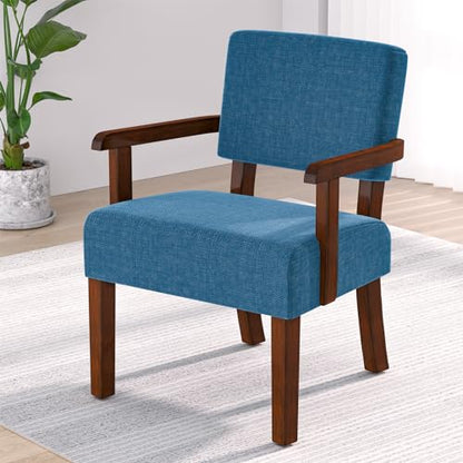 Accent Chair with Solid Wood Frame,Arm Chairs with Soft Seat | Upholstered Reading Leisure Chair for Living Room,Bedroom,Office,Waiting Room, Blue - color: Blue, size: Chair