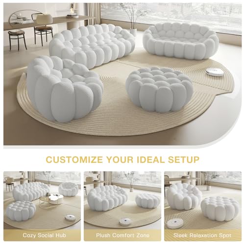 Modular Sectional Sofa,Bubble Couch Set,1 Seater+ Ottoman,Modern Upholstered Bean Bag Sofa Couch Mesh Fabric Lazy Floor Chair Living Roon Sets (Gray) - color: Light Grey, size: 48"+42"