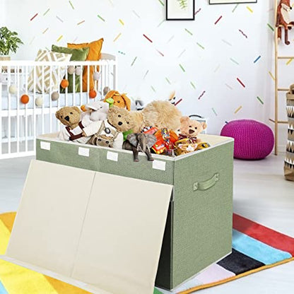 Large Toy Box Chest Storage with Lid, Collapsible Kids Toy Storage Box Bin | Toy Chest with Rivets Handles for Kids, Boys, Girls, Nursery, Playroom, Living Room, Bedroom, 25"x 13" x 16" (Linen Green) - color: Large Green