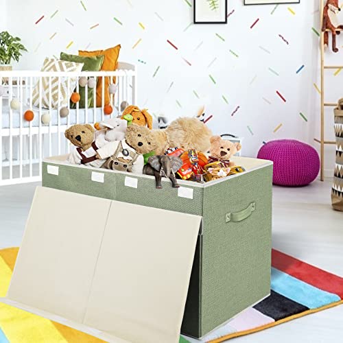 Large Toy Box Chest Storage with Lid, Collapsible Kids Toy Storage Box Bin | Toy Chest with Rivets Handles for Kids, Boys, Girls, Nursery, Playroom, Living Room, Bedroom, 25"x 13" x 16" (Linen Green) - color: Large Green