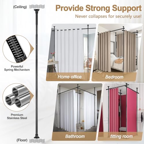 Room Divider Curtain Rod - 4-10ft(H) 28-171inch(W) Adjustable No Drilling Curtain Divider for Room Separation,Heavy Duty Floor to Ceiling Curtain Stand,Wall Divider for Space Separator Partition,Black