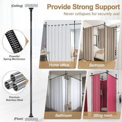 Room Divider Curtain Rod - 4-10ft(H) 28-171inch(W) Adjustable No Drilling Curtain Divider for Room Separation,Heavy Duty Floor to Ceiling Curtain Stand,Wall Divider for Space Separator Partition,Black