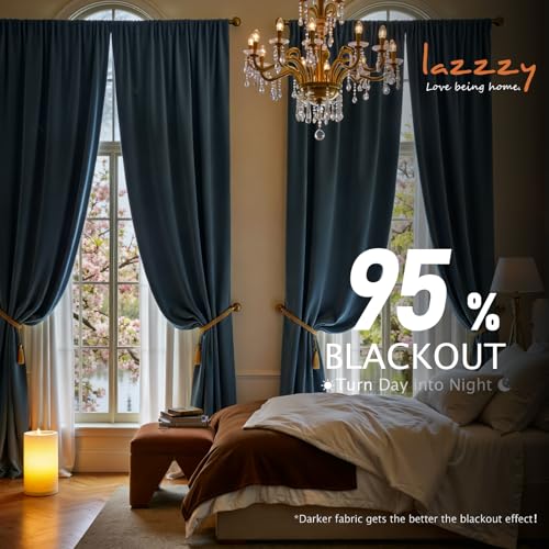 Blackout Dark Slate Velvet Curtains Rod Pocket 52×90 Inch 2 Panels | Soft Velvet, For Bedroom & Living Space, Light Shifting Texture, Elegant Drape, Serene, Fresh - color: R | Dark Slate, size: 52"W x 90"L (Pack of 2)